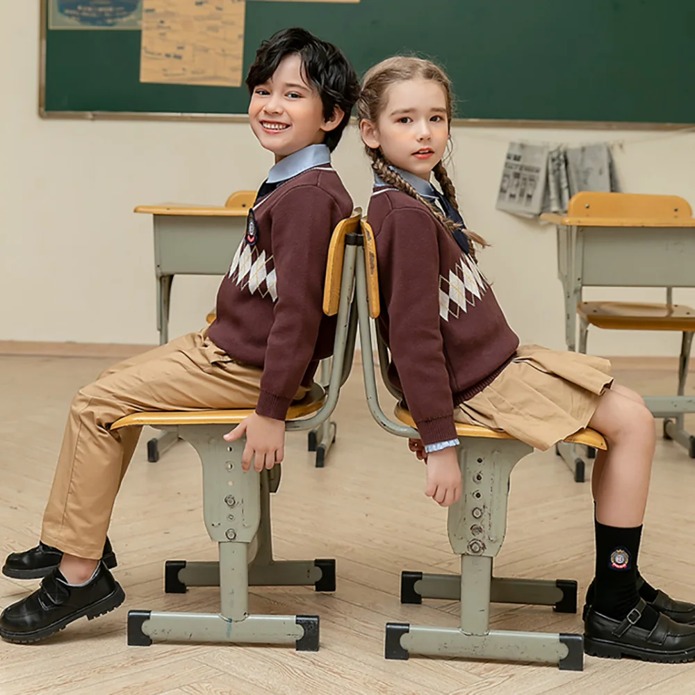 
England style school uniform custom 100% cotton long sleeve pullover fashions crewneck sweater for kids 