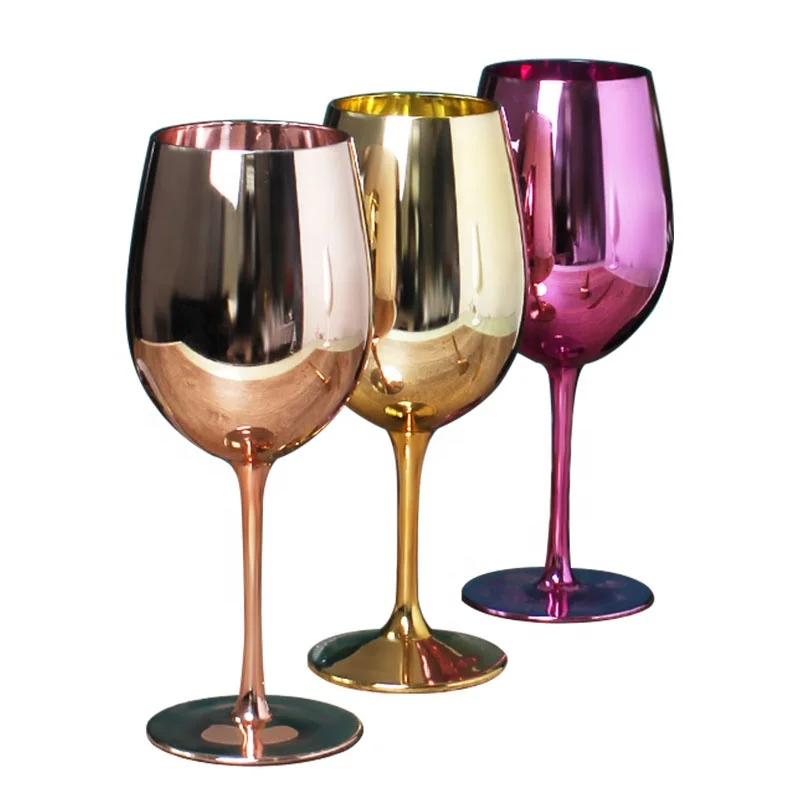 Custom Logo Party Wedding Colored Rose Gold Electroplated Mirror Goblet Wine Glass