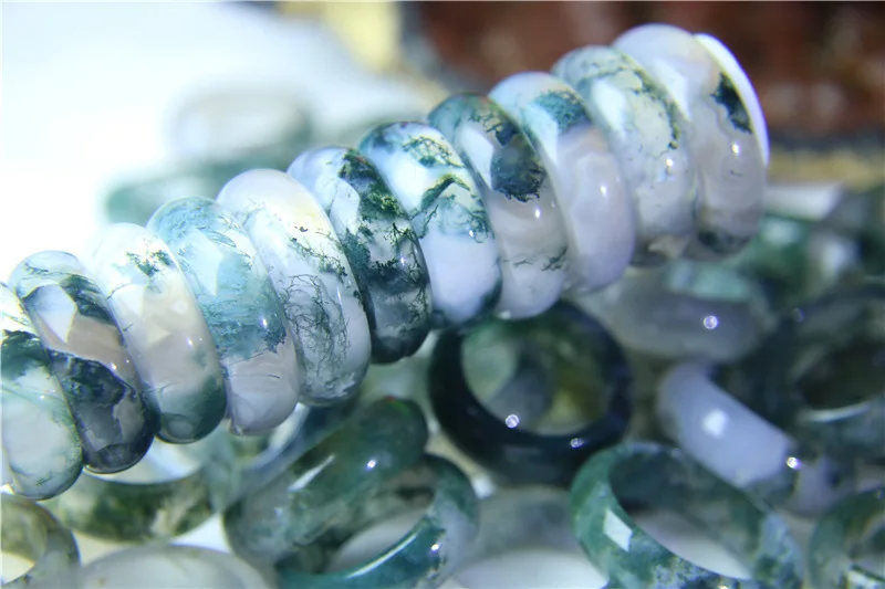 Chinese Ring Natural Moss Agate Ring Agate Rings for Men and Women