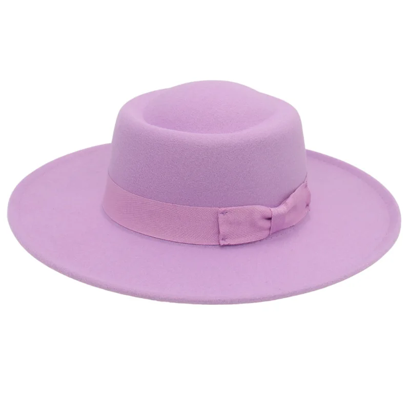 Cross-border Korean cashmere with bow bow dome convex top large eaves fashion casual woolen felt  top hat hat