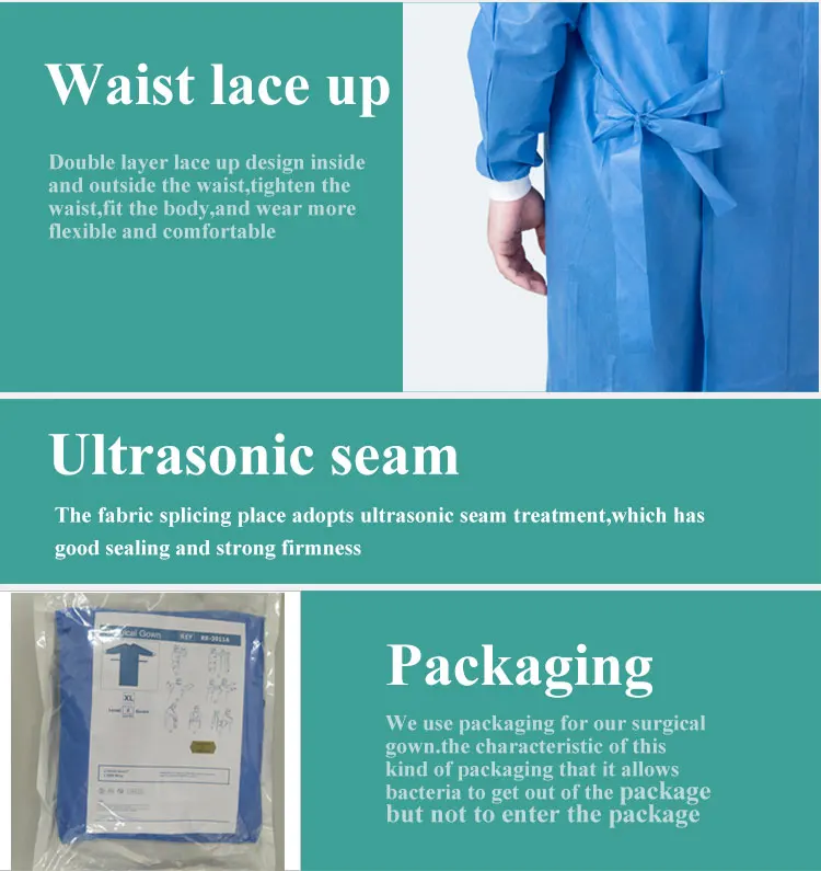 Rhycom 45g sms surgical gown hospital non woven disposable medical gown