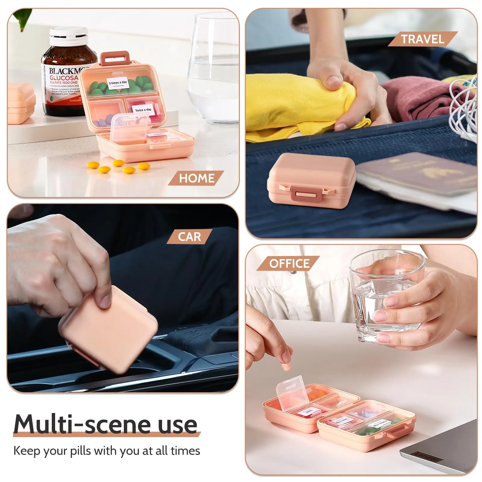 NISEVEN Wholesale 7 Grids Mini Medicine Vitamin Organizer Small Handy Pill Holder Box Portable Travel Pill Organizer with Labels