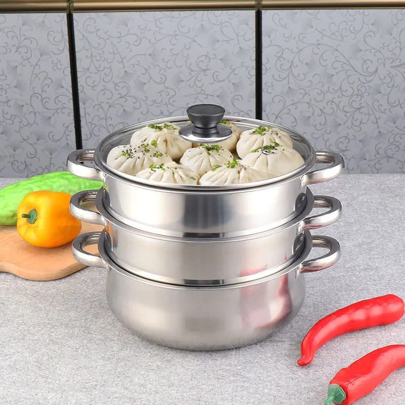 OEM Large Capacity Multi Layer Stainless Steamer  Pot Stainless Steel 5 Layers Steamer Boiler Pot With Glass Lid