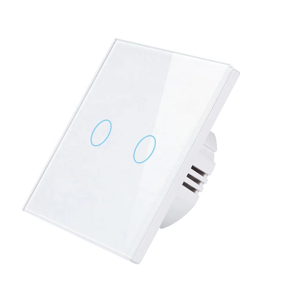 EU UK Type Home Electronic Touch Control Glass Panel 2 Gang 1 Way Touch Electrical Switches