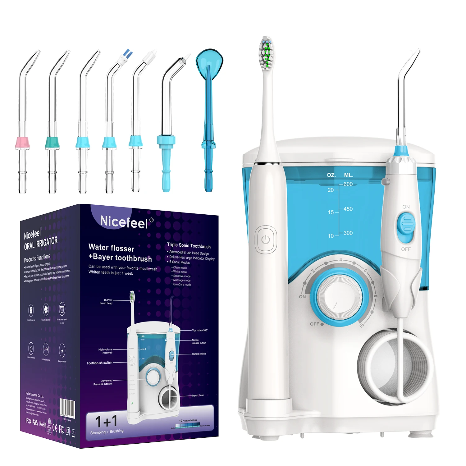 2024 Efficient Tabletop Water Flosser Desktop Water Flosser Dental Irrigation with 7 Nozzles, IPX4, and CE Certification