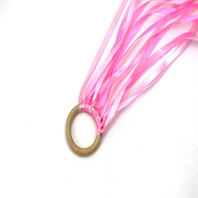 Rainbow Ribbon Rattle Natural Wooden Wind Wand Dancing  Learning newborn teether montessori educational toy wooden Sensory Toys