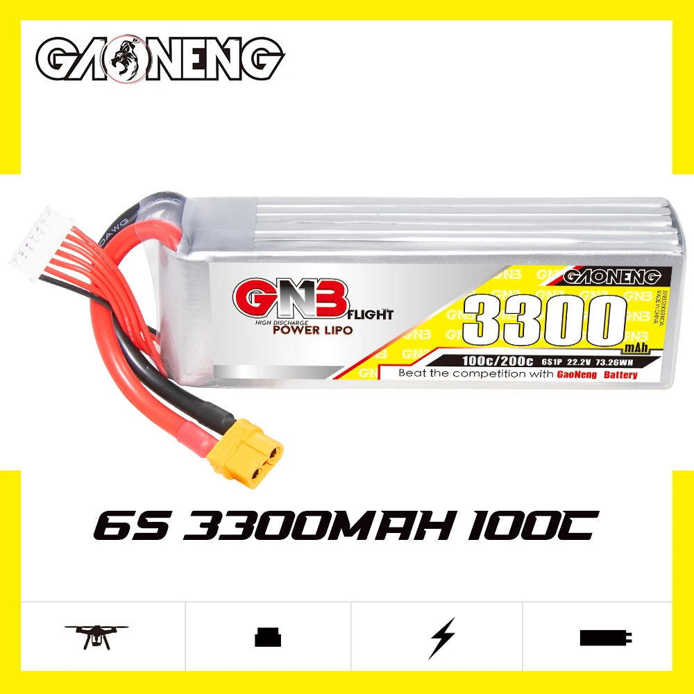 GAONENG GNB 3300mah 6S 22.2V 100C XT60 RC CAR Drone LiPo battery Flight High Discharge C rating Performance