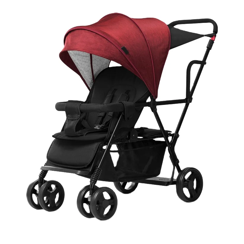 Portable baby stroller lightweight folding adjustable two-person stroller for travel