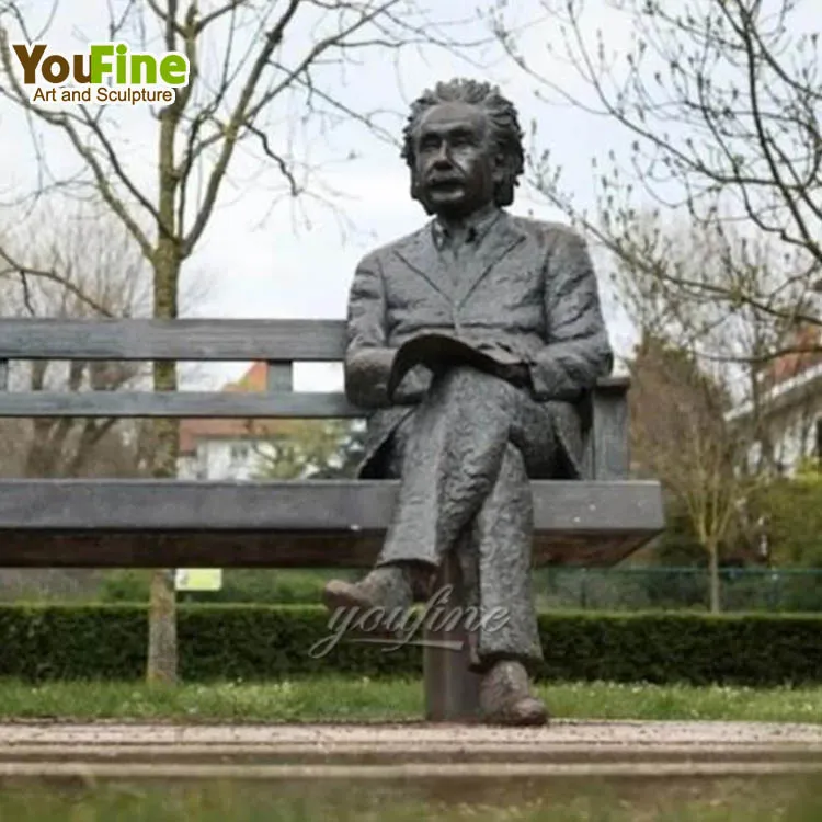 High Quality Famous Figure Customized Bronze Albert Einstein Sculpture Man On Bench