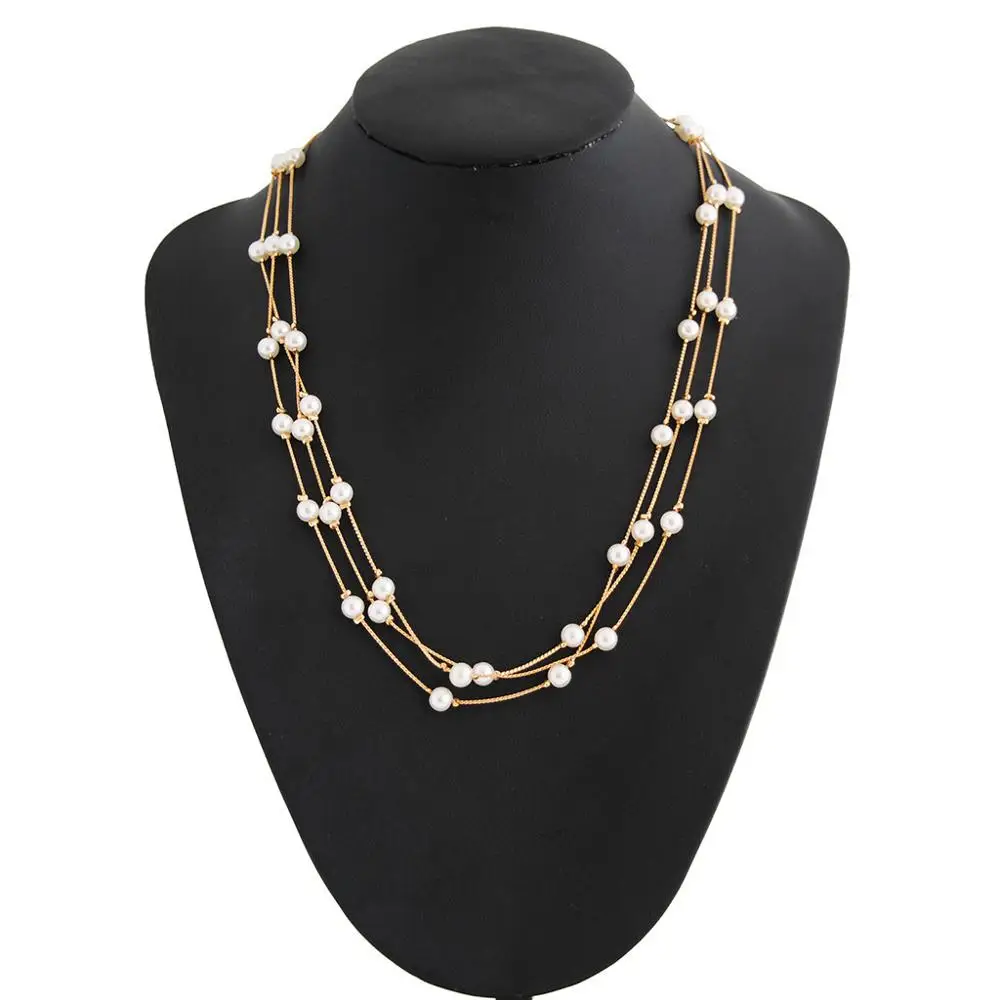 Long Double Layer Simulated Pearls LadIes Necklaces Clavicle Fashion Jewelry Sweater Chain Long Necklace For Women 2019 New