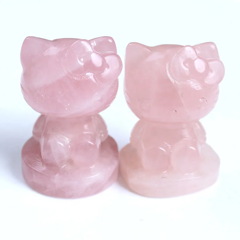 High Quality Natural Rose Quartz Crystal Hello Kitty For Home Decoration