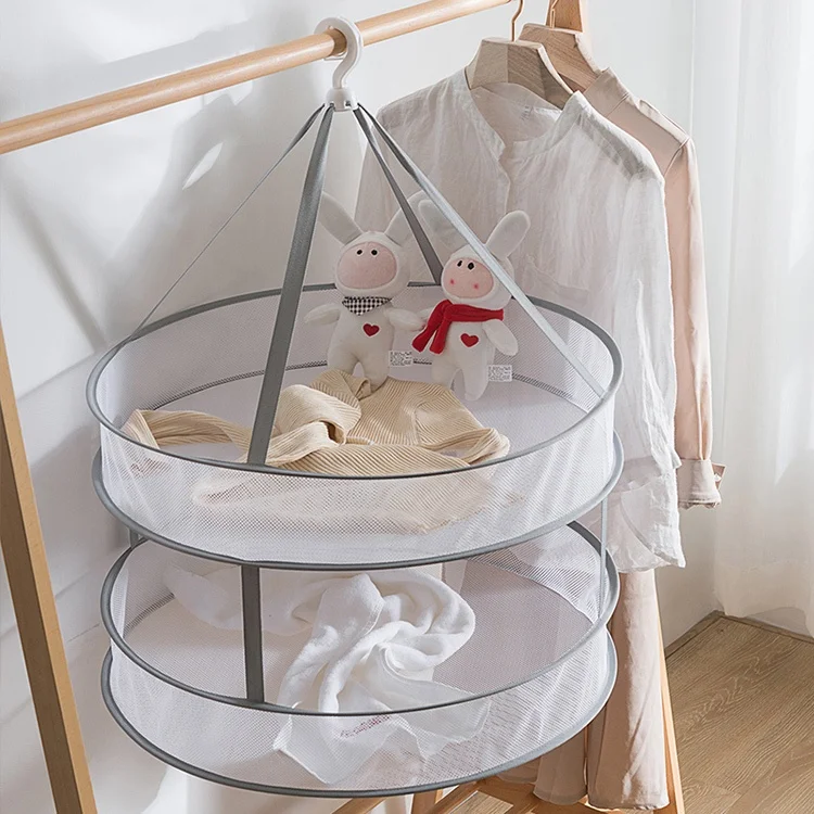 
Foldable laundry baskets Hanging windproof Drying clothes Mesh Laundry Basket dryer Rack 2 layers clothing bags baskets 