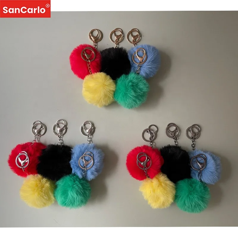 Manufacturer direct selling spot wholesale hot selling Plush puff ball silver lobster metal buckle key chain bag Pendant