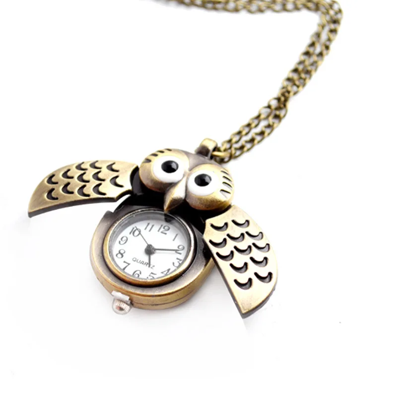 Vintage Watch Necklace night owl shaped Mechanical Pocket Watch Clock Pendant Hand Winding Men Case Antique