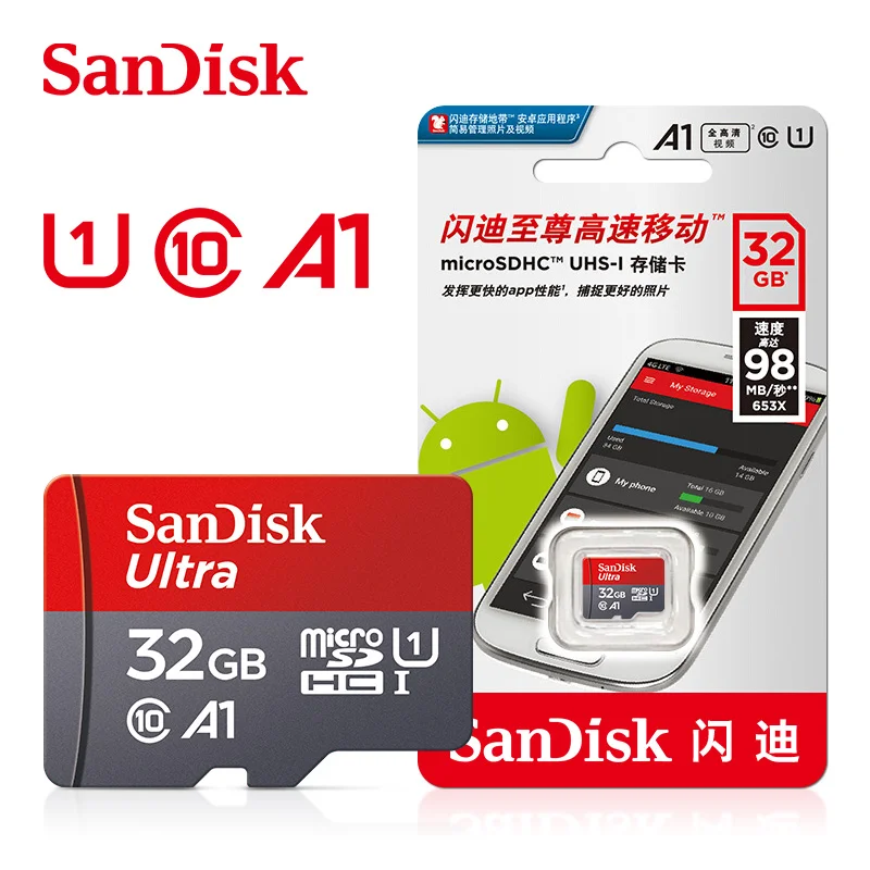 Двойной Флеш-накопитель SanDisk microSDHC 32GB UHS-I 120 МБ/с. A1 ультра SDSQUA4-032G-GN6MN / SDSQUNC-032G-ZN3MN микро SD карты флэш-карты памяти