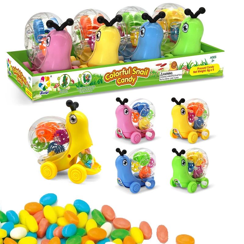 Juqi New Candy Toys Halal Kosher Confectionery Sweets Dulces con Juguetes Colorful Snail Toys Candy
