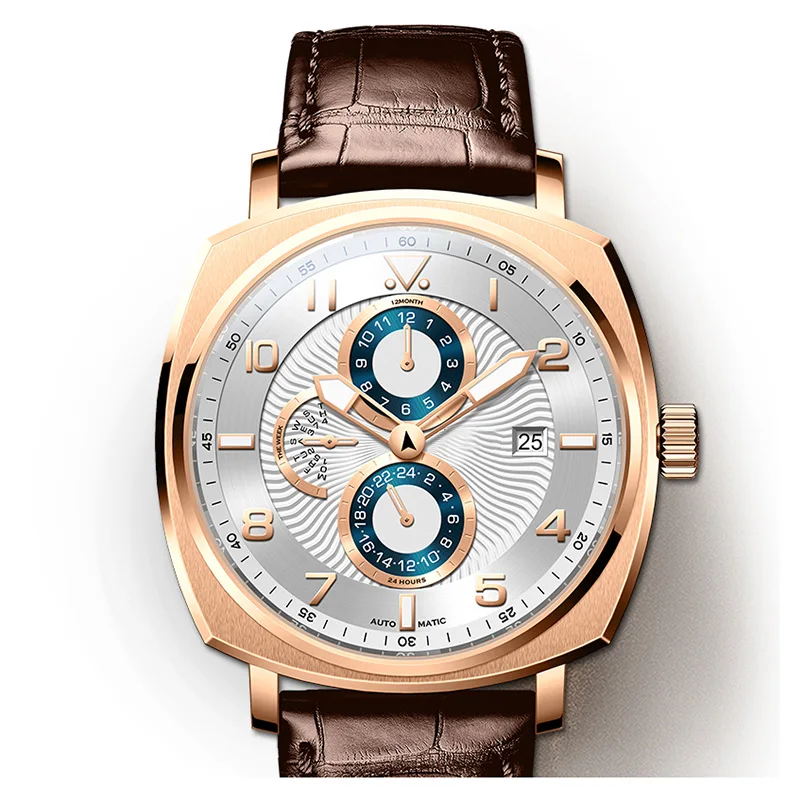 Latest stainless steel case calendar 24 hour show men automatic mechanical wristwatch