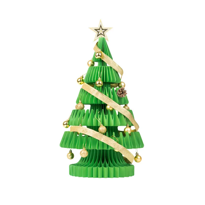 60cm 230cm 300cm Hot Selling Foldable Party Decoration Recycle 3D Xmas Tree Honeycomb Paper Custom Green White