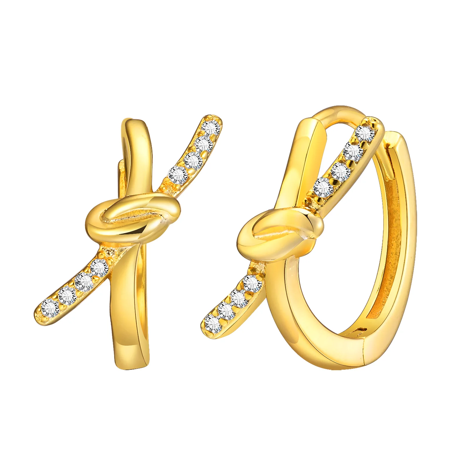 Fashion Hypoallergenic Jewelry Pave Cubic Zirconia Round Huggie Bow Earrings Women