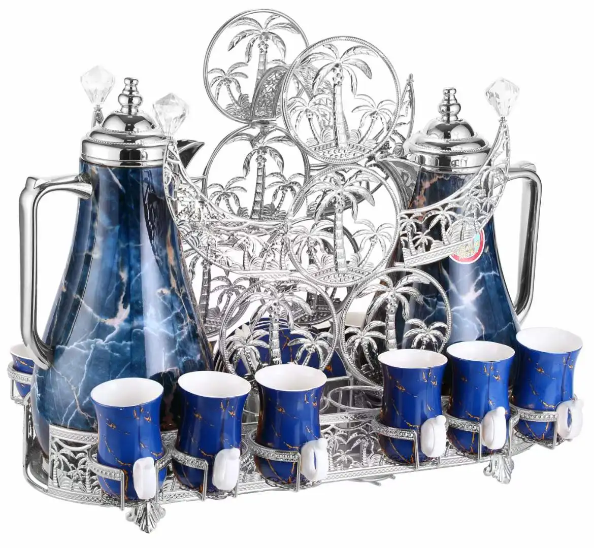 Arabic ceramic golden tea cups with Insulated teapot milk pot porcelain tea cup saucer set gold coffee cups