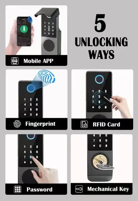 Waterproof IP65 Intelligent Digital Smart Password Key Unlock Finger Scan Doorbell Doorlock Glass Metal Smart Door Handle Lock