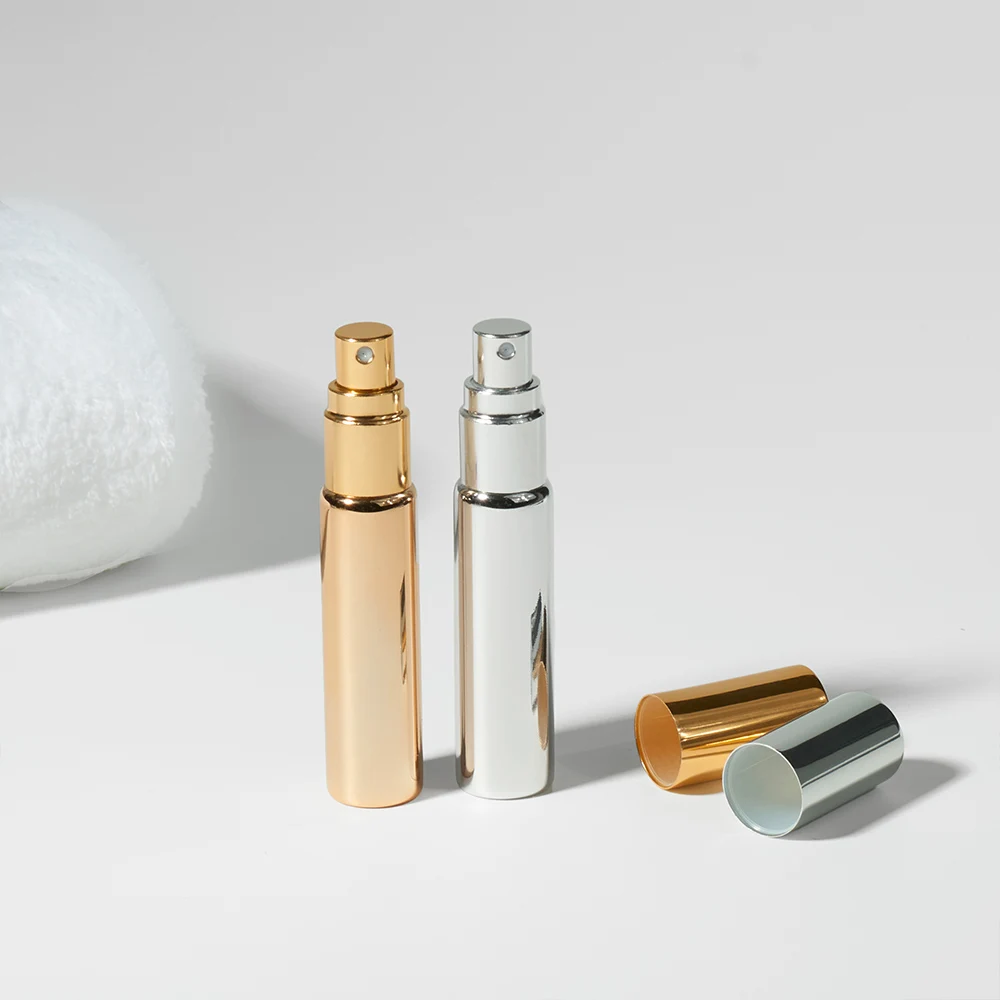Refillable 10ml Empty Plated Silver Gold Black Perfume Spray Bottles Glass Shiny Cosmetic Toner Pump Sprayer Bottles With Lids