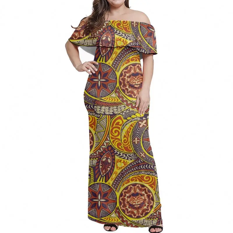 Fat Girls island Dresses One Shoulder Maroon Tribal Ethnic Pattern Women Polynesian Dresses Custom Logo Bodycon Dress Plus