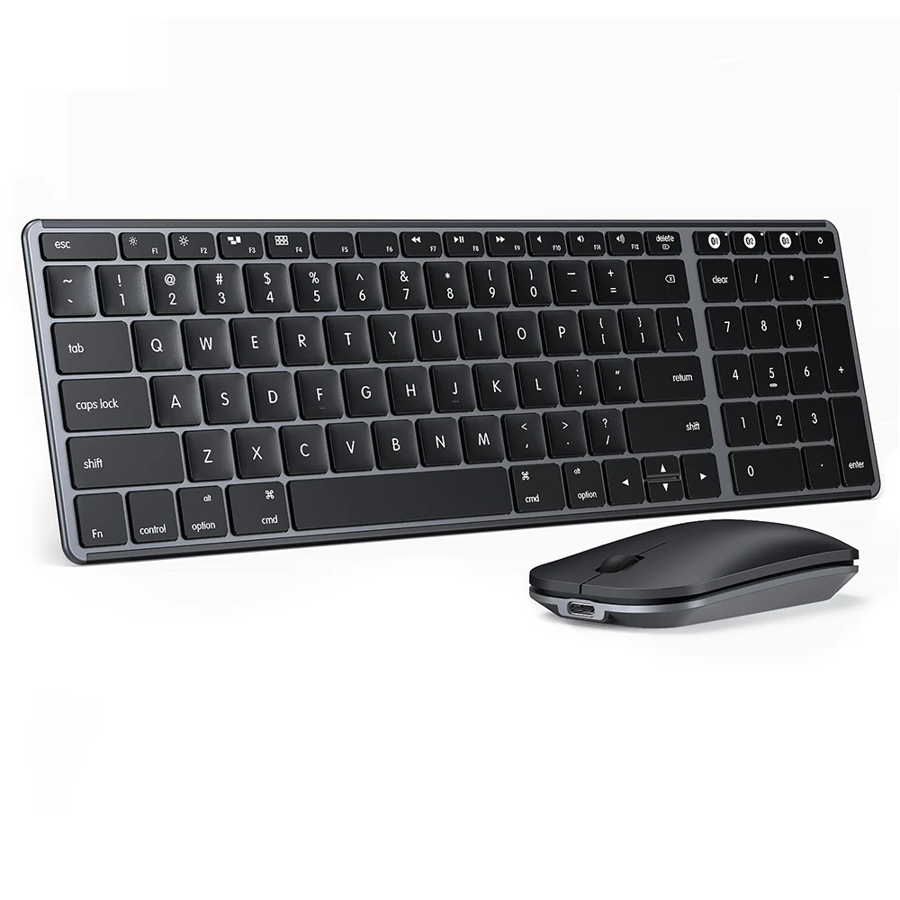 Rechargeable BT Keyboard and Mouse Combo Wireless Mouse and Keyboard Set with Number Pad Multi-Device Keyboard for Computer