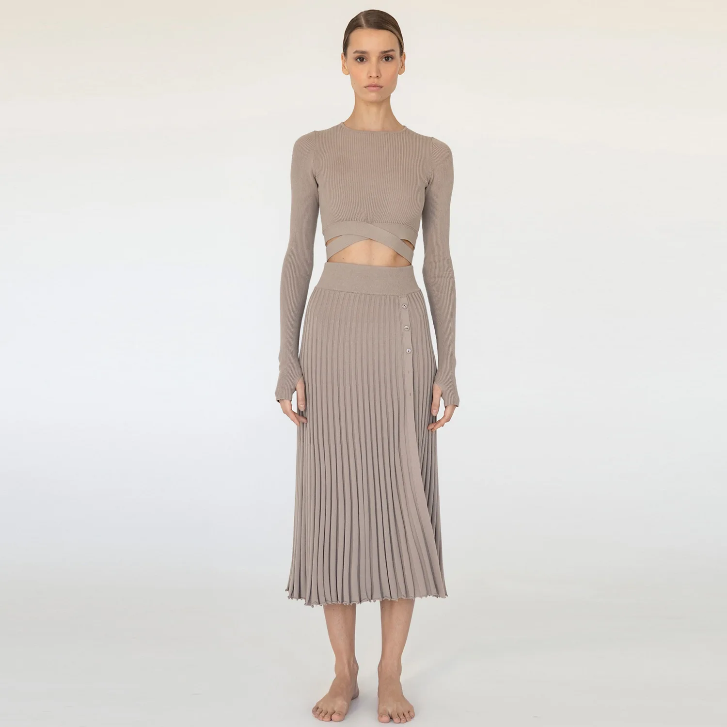 100% Cotton Casual Women T-shirt Dress Elegant O Neck Long Sleeve  Crop Top Skirt Cotton Summer Midi Dress Vestido 1934