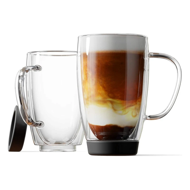Borosilicate Double Walled Insulated Glass Coffee Mugs, Silicon Base, Non slip for Espresso, Latte, Cappuccino, Glassware
