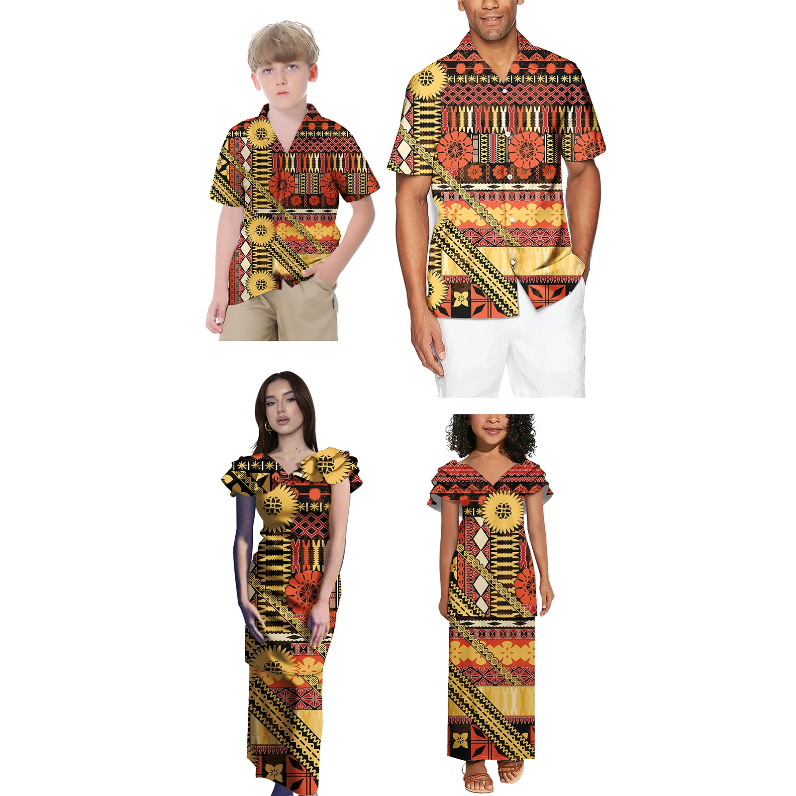 Sexy Little Girls Party Dresses Matching Outfits For Family Casual Polynesian Tribal Samoa Tapa Custom Boys Clothing Sets
