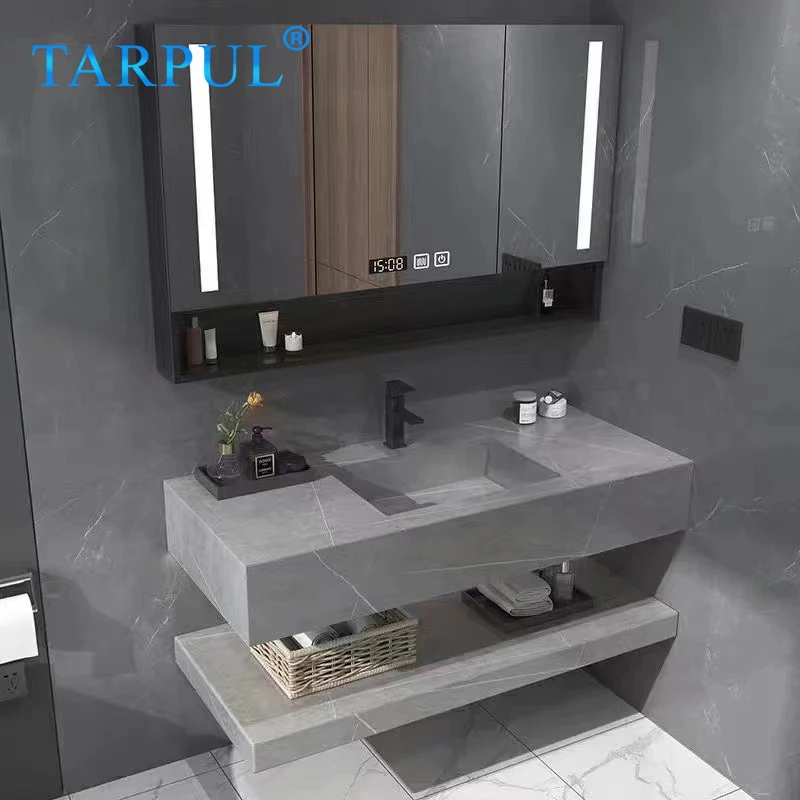 Tarpul Marble Solid Surface Porcelain Sink Artificial Stone Cabinet Basin Wall Hung Bathroom Vanity Slab Basin