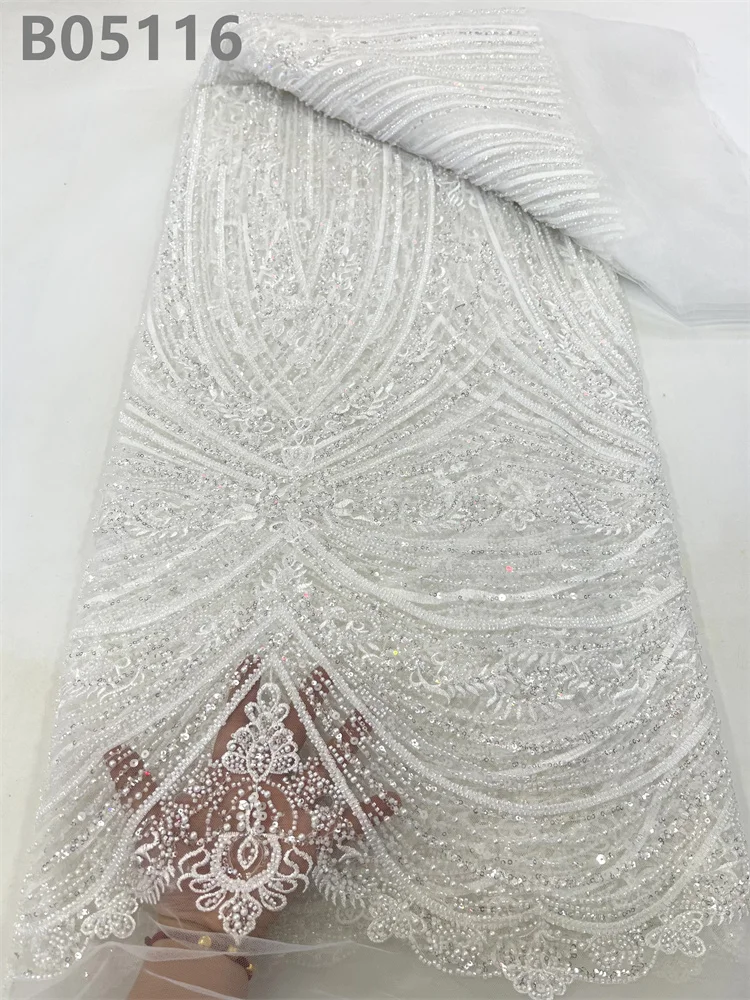 CHOCOO Hot Selling African Luxury Sequins Lace Fabric 2024 Embroidered Yellow Beads Lace Fabric