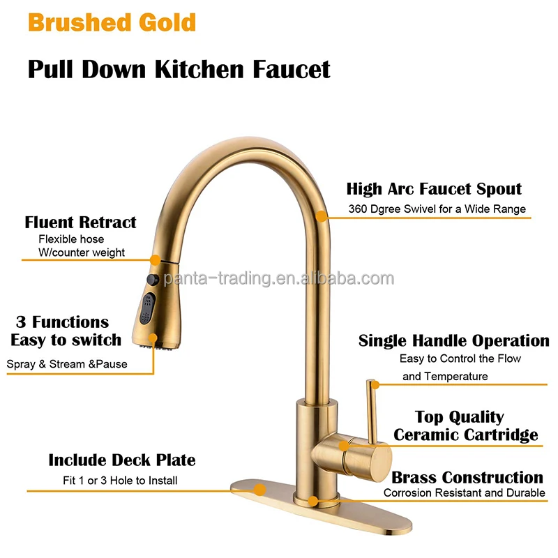 Pull Out Kitchen Faucet Brushed Gold Kitchen Faucet Black Sink Mixer Tap 360 degree rotation kitchen mixer taps