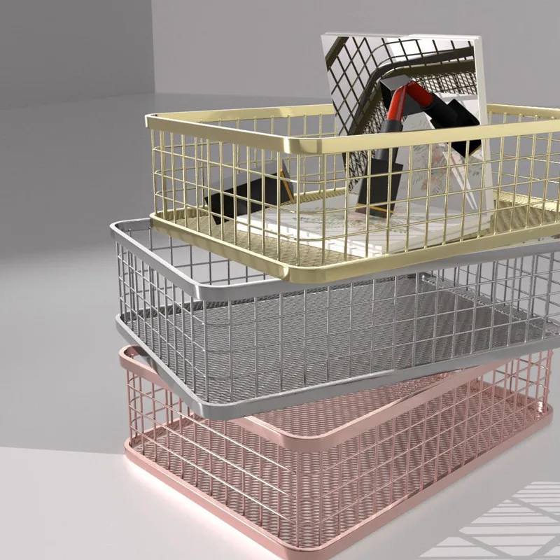 Household gold silver rose gold Decoration Metal Wire Storage Basket Fruit Basket desktop organizer wire storage basket