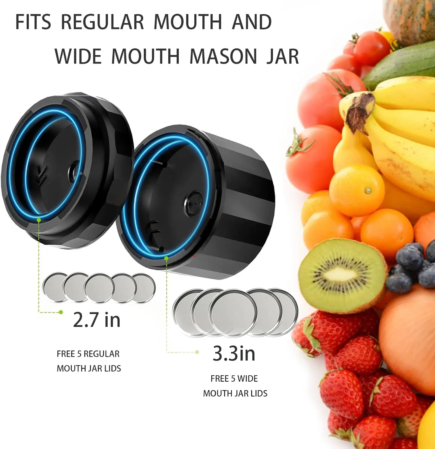 Electric Mason Jar Vacuum Sealer Cordless Vacuum Sealer Kit for Wide-Mouth & Regular-Mouth Mason Jars for Food Storage