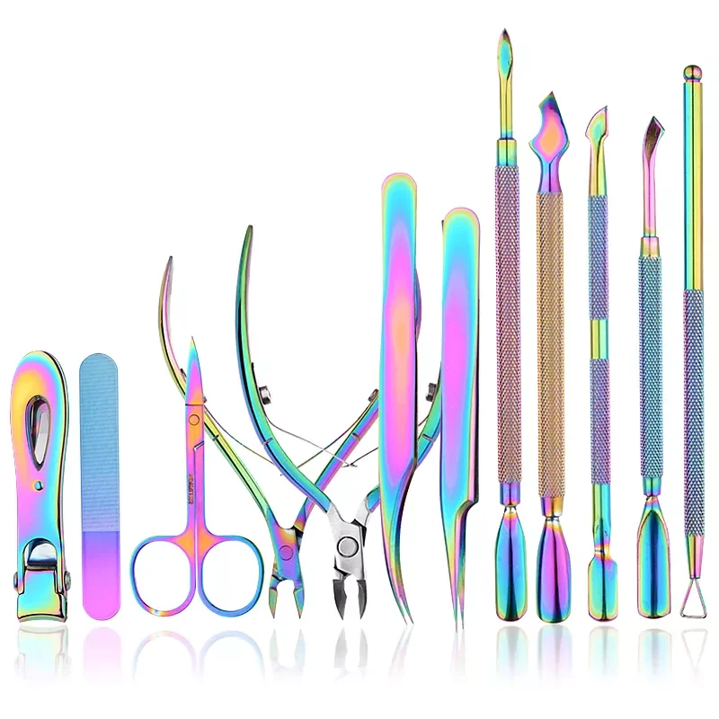 7pcs  Art Nail Clippers Set Titanium Color Manicure Set Travel Kit Stainless Steel Nail Cutter For Nail Care
