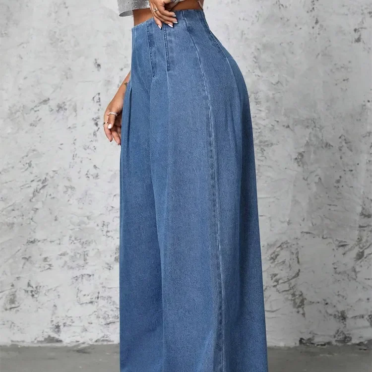 Custom Luxury Quality High Waist Casual Loose Blue Sexy Women Jeans Fashion Maxi Wide Leg Denim Pants