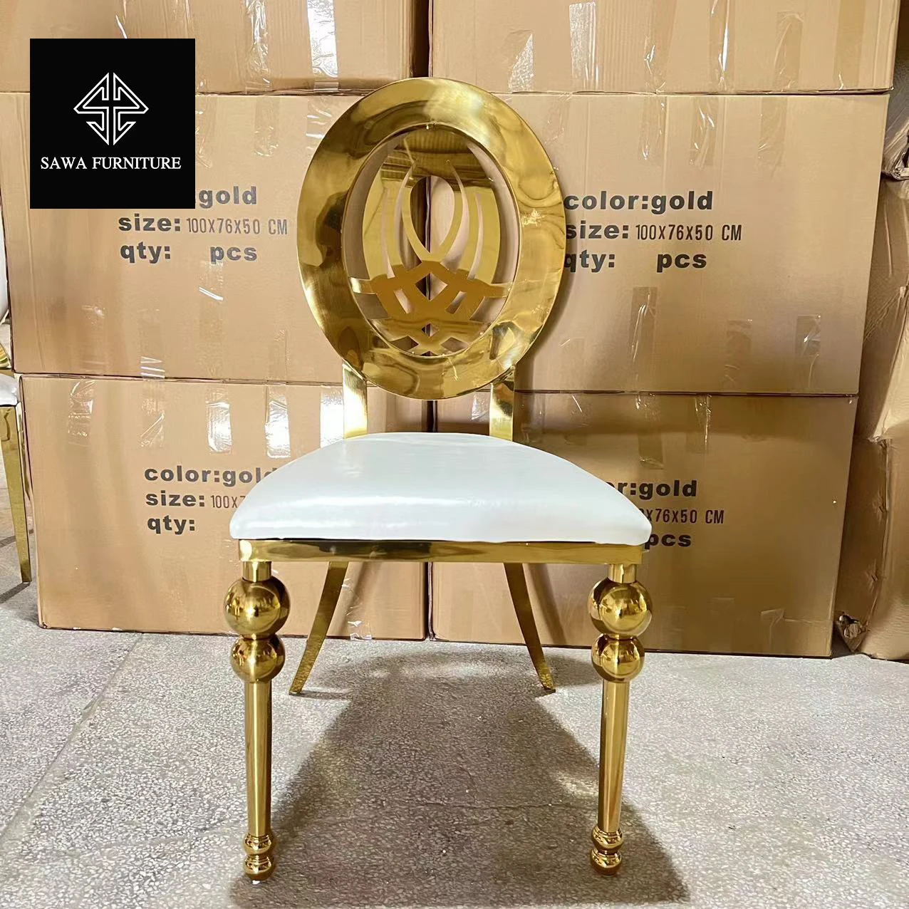 Stainless Steel Event Banquet Throne Throne Wedding Event Gold Dining Chairs with Cushions