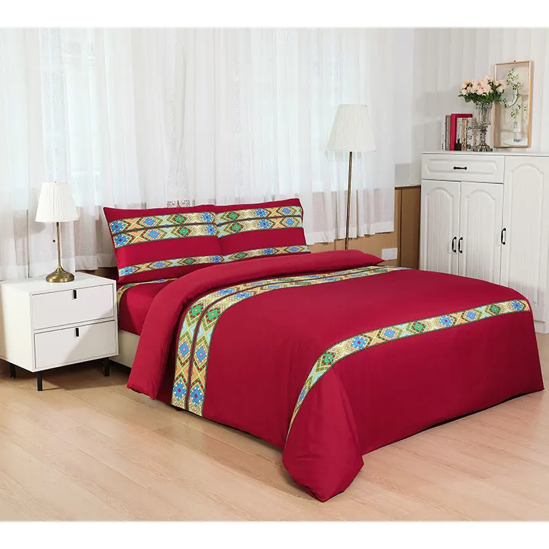 Custom design bed sheet Ethiopian Eritrean culture saba tilet edition 4pcs designers sheets bedding set
