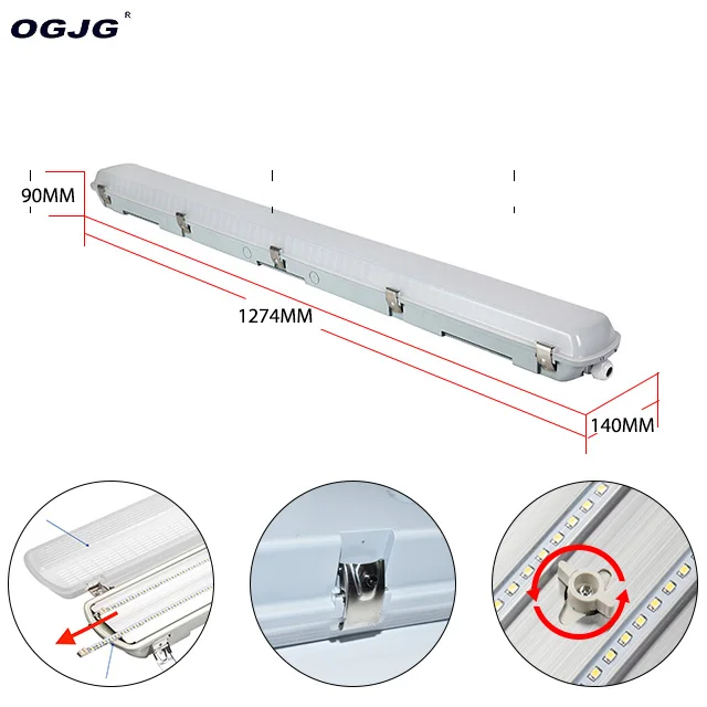 IP66 Cold storage room 40w 60w 80w tri proof light fixture PC lens emergency water proof LED batten lamp