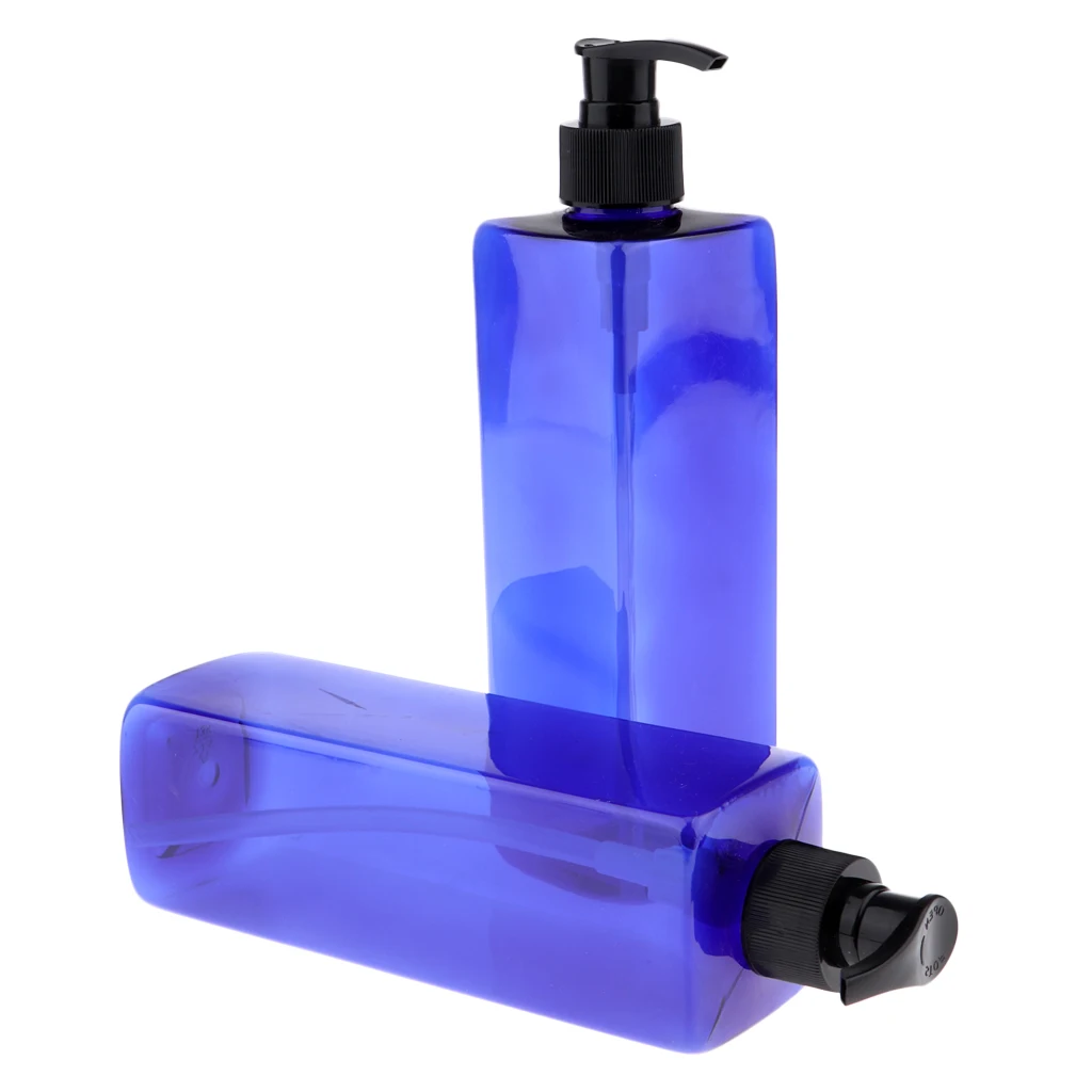 500ml Empty Blue Square Bottles Large Capacity Containers Shampoo Pump Plastic Bottle