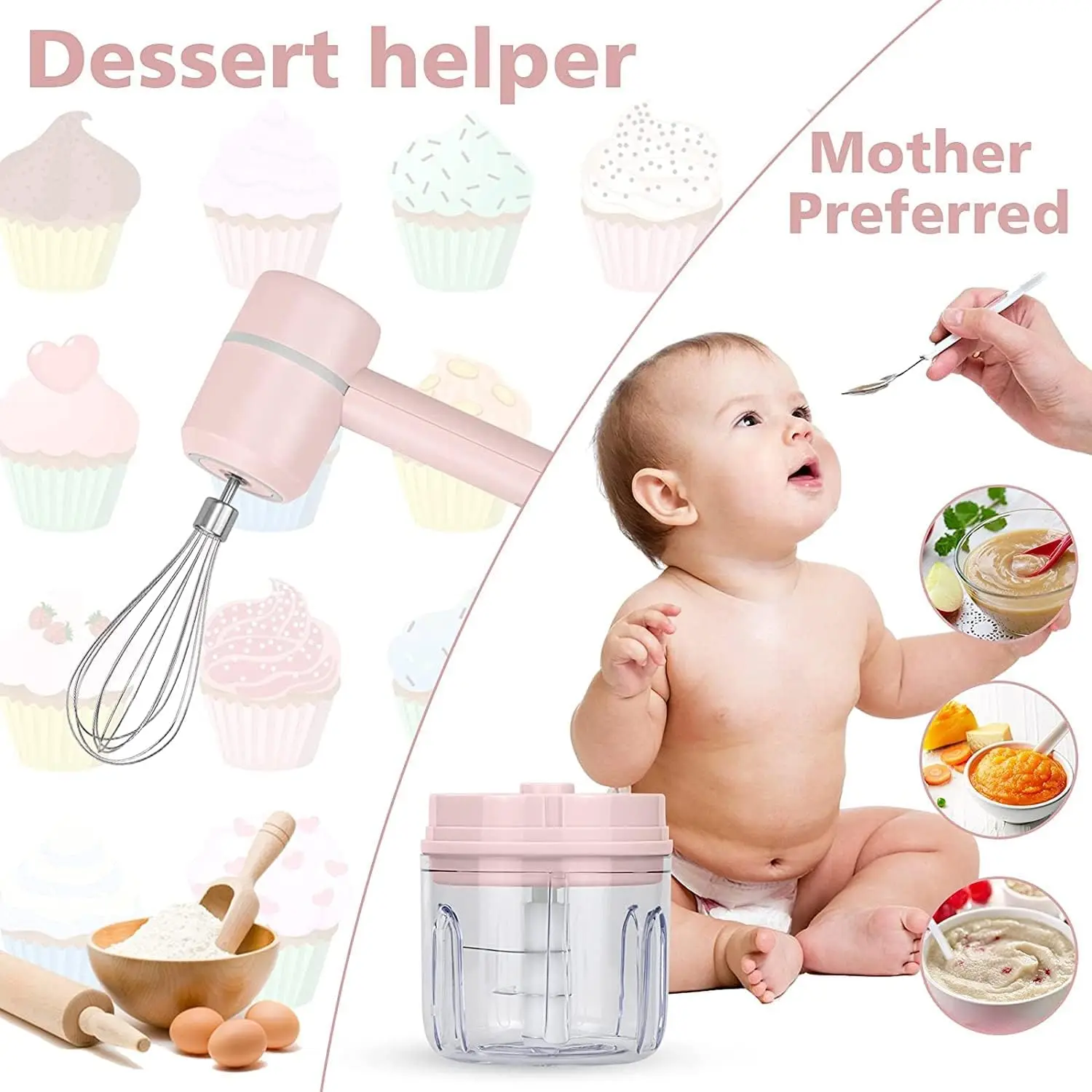 Electric 3-speed speed regulation two-in-one wireless portable manual outdoor household egg beater food mixer Blender