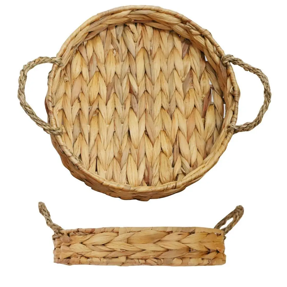 Eco-Friendly Material Woven Stylish Design Round Home Storage Fruit Tray Handmade Water Hyacinth Storage Baskets For Organizing