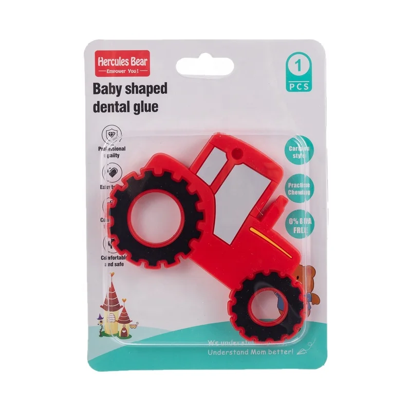 Wholesale OEM BPA free Car shape Baby teeth grinding stick toy food grade comfort toy baby silicone dental gel
