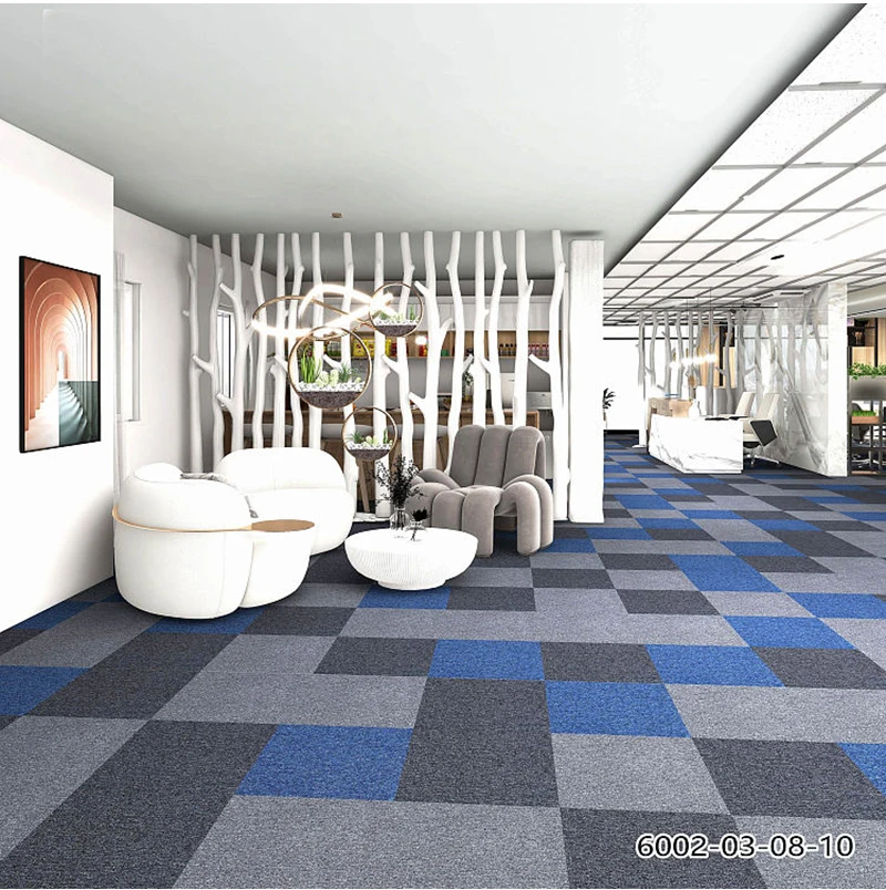 Modern Home Floor Carpet Tile Squared Design in Solid Color Cushioned Polypropylene Material
