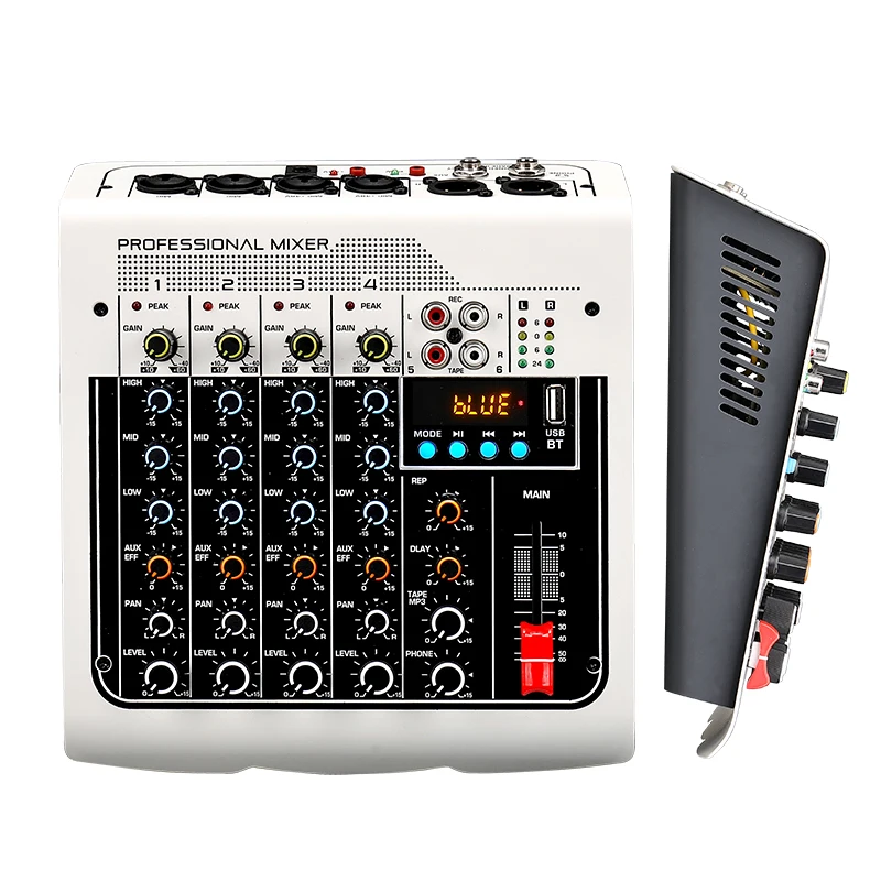 MIX-400 Best Price Mini Family KTV 4 channels DJ Audio Mixer +48v USB/BT audio mixer