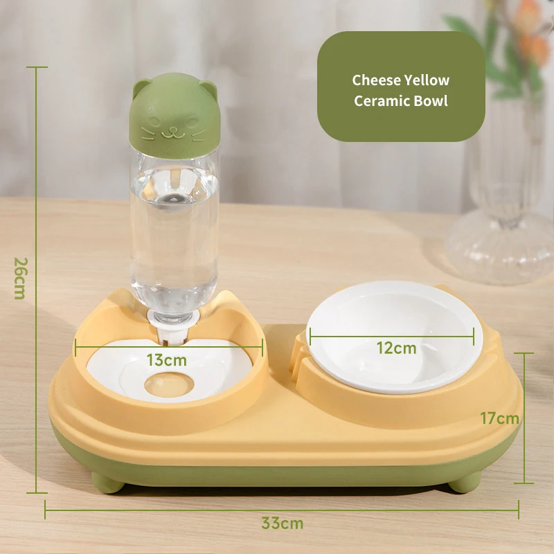 Cat Food Bowl Pet Automatic Feeder Water Dispenser Dog Cat Food Container Drinking Raised Stand Dish Bowls, Cups & Pails Natural
