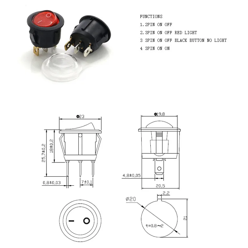 CQC Certified T85 Switch 3 Position round and Oval Rocker Max. 250VAC PA66 Material SPDT & DPDT On-Off-On