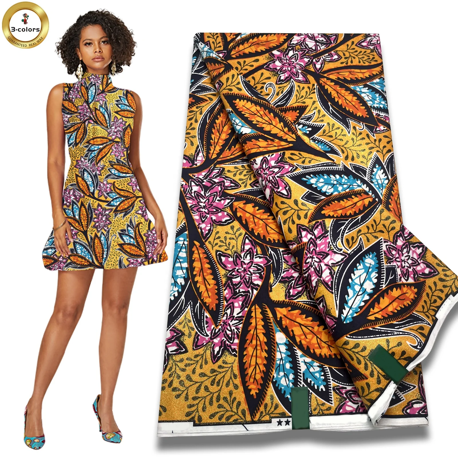 2022 New Arrival 100% Cotton Super Glitter Wax Grand Super Gold Wax Print Fabric Ankara